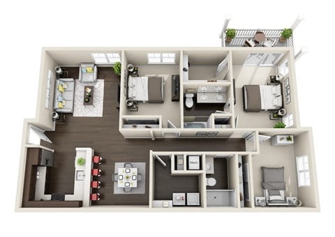 Floor plan for 3 beds, 2 baths, 1453 sqft